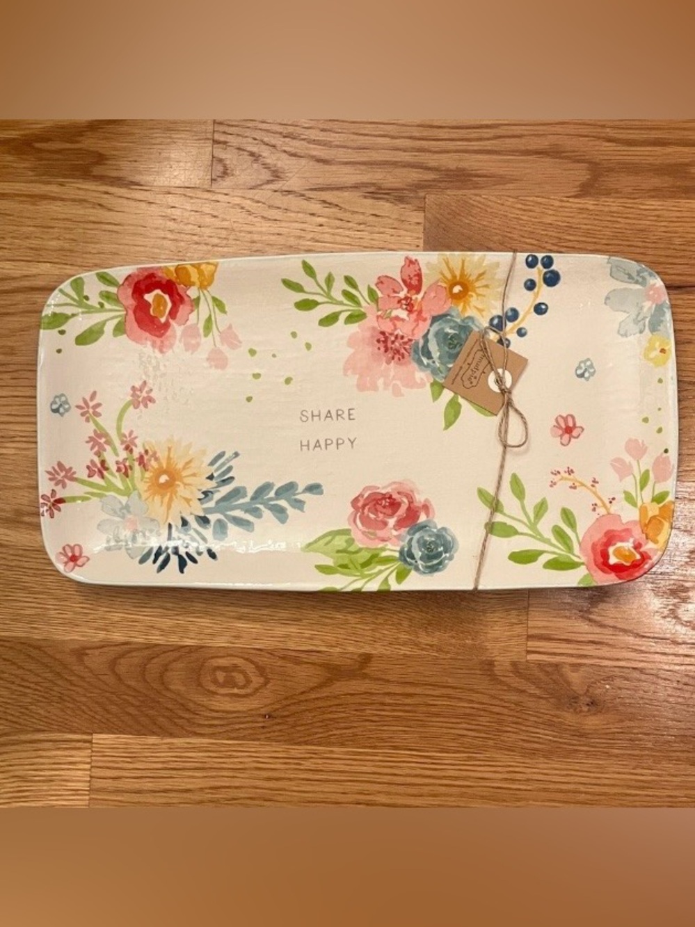 NWT Mudpie Floral 8 x 15 Serving Platter 'Share Happy' ENTERTAIN